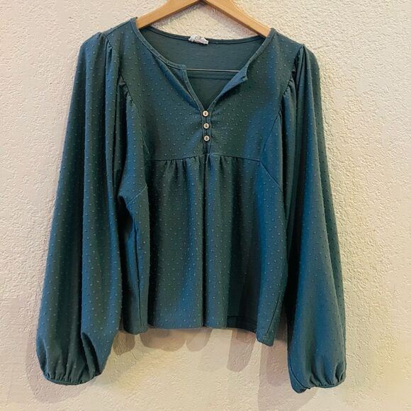 Peach Love Blouse Sz L Boho V-neck 3 Buttons - Picture 2 of 6